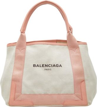Balenciaga Ivory Pink Leather Canvas Handbag Tote Bag (Pre-Owned)