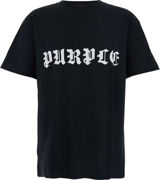 Purple Black Crewneck T-Shirt With Logo Lettering On The Front In Cotton Man