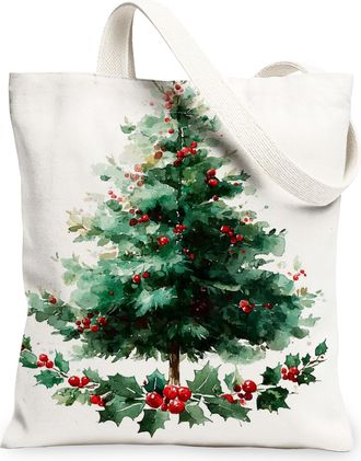 Generic Artistic Canvas Tote Bags, Vintage Tree and Berry Pattern Reusable Grocery Bags, Lightweight Washable Shoulder Strap Canvas for Gym Outdoor Travel Pic