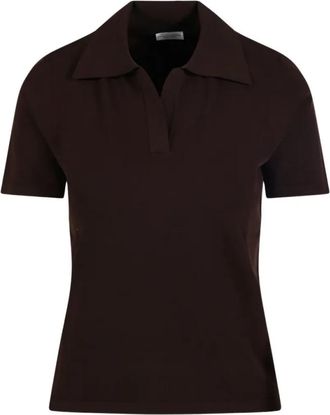 Roberto Collina Polo mc scollo a V maniche corte - Dames - Polos - Bruin - L - Tops