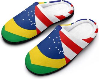 Generic Brazil US Flag Mens House Slippers Memory Foam Washable Cotton Slip on Home Shoes