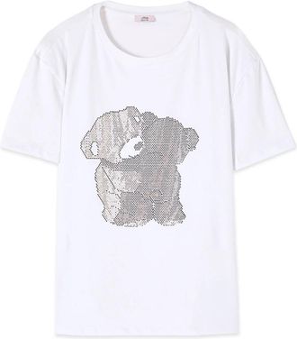 Oltre Jersey T-shirt met microkristallen - Dames - T-shirts - Wit - L - Katoen - Tops