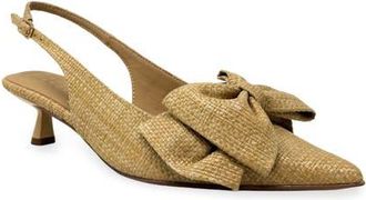 Shushop Nora Bow Kitten Heel Slingback Pump in Raffia at Nordstrom, Size 6.5