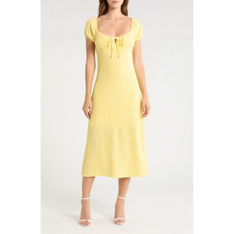 Madden Girl Puff Sleeve Midi Dress in Butter Yellow at Nordstrom Rack, Size Large