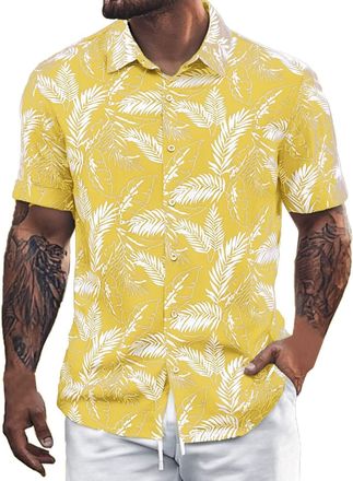 Generic Tropical Hawaiian Shirts for Men Button Down Short Sleeve Summer Caribbean Shirt Casual Hawaiian Palm Tree Beach Bowling Lapel Cruise Mexico Funny Flo