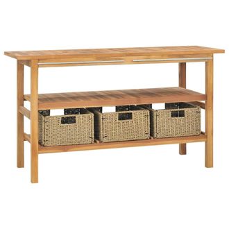 vidaXL Mueble De Ba&ntilde;o Con 3 Cestas Madera Maciza De Teca 132x45x75 Cm Vidaxl