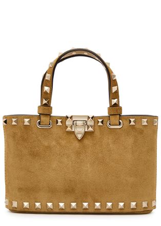 Valentino Rockstud Mini Suede Tote bag - Beige - One Size