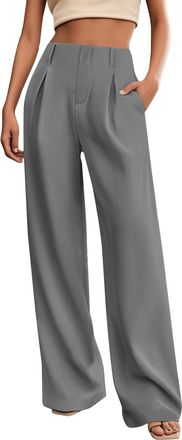 Generic Dress Pants for Women UK Elasticated High Waist Work Trousers Stretchy Baggy Straight Wide Leg Slacks Solid Palazzo Pants Lightweight Comfy Formal Pan