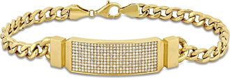 Mimi & Max 1 1/10ct TDW Diamond Bar Curb Link Mens Bracelet 14k Yellow Gold - 8 in
