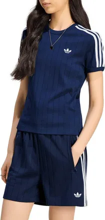 adidas Originals Pinstripe Slim Cotton T-Shirt in Night Indigo/white/grey Two at Nordstrom, Size X-Small