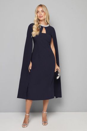Wallis Womens Petite Embellished Seam Detail Cape Sleeve Dress - Navy - Size 12 UK