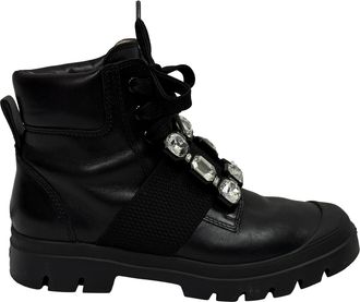 Roger Vivier Walky Viv Crystal-Embellished Ankle Boots in Black Leather