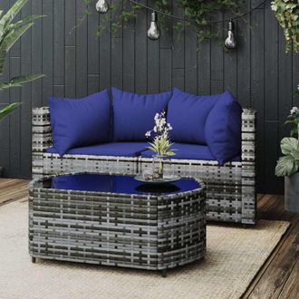vidaXL Set De Muebles De Jard&iacute;n 3 Pzas Y Cojines Rat&aacute;n Sint&eacute;tico Gris Vidaxl