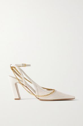 Khaite D&eacute;collet&eacute; Slingback In Pelle Increspata Con Catena Marfa - Bianco sporco