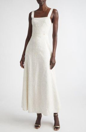 St. John Josephine Zebra Print Lyocell & Linen Sundress in Linen/bright White at Nordstrom, Size 14