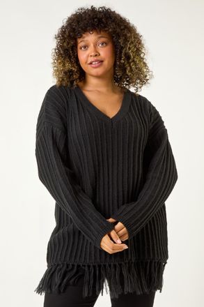 Roman V-Neck Tassel Hem Knit Jumper