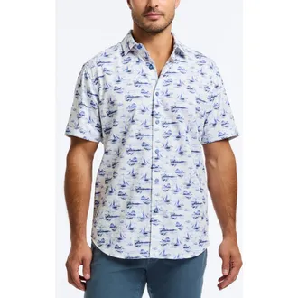 Robert Graham Alboran Short Sleeve Stretch Cotton Button-Up Shirt in Blue at Nordstrom Rack, Size Xx-Large