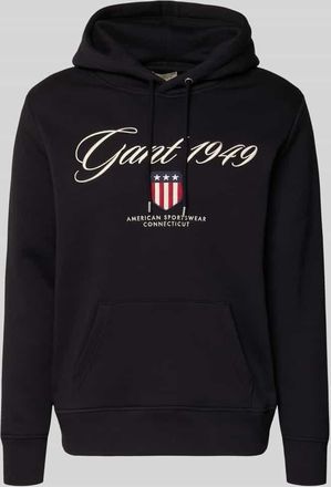 GANT Hoodie mit Label-Stitching und Känguru-Tasche in Black, Größe 5XL