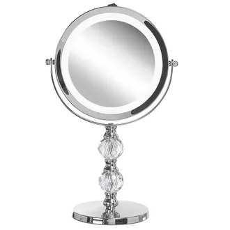 Beliani Beliani - Espejo De Maquillaje Iluminaci&oacute;n Led Metal Plateado &Oslash; 13 Cm Doble Cara Magnifica 1x / 5x Claira