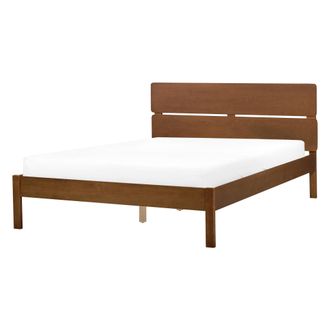 Beliani Cama Con Somier De Listones De Madera Oscura De Caucho Con Cabecero Estilo R&uacute;stico Minimalista 140 X 200 Cm Boisset