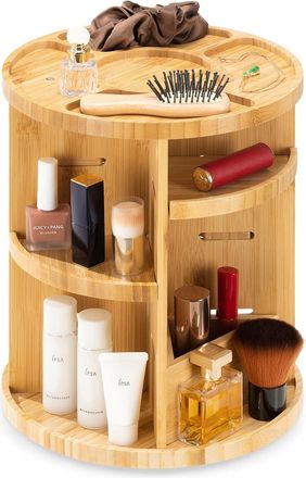 OEM Organizador De Maquillaje Giratorio De Bamb&uacute;, Con Separadores Ajustables, Para Productos De Ba&ntilde;o, Cuidado De La Piel Y Belleza