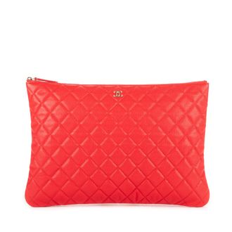 Chanel Pre-owned Womens Logo Zip Clutch - Red - One Size