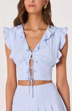 ASTR the Label Zira Stripe Ruffle Crop Top in Blue Stripe at Nordstrom, Size X-Small