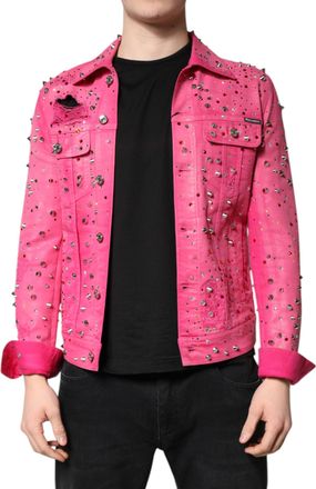 Dolce & Gabbana Mens Pink Crystal Embellished Cotton Denim Jacket Elastane Clothing