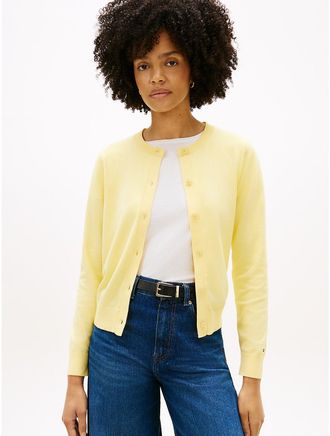 Tommy Hilfiger Womens Crewneck Cardigan - Yellow - XS