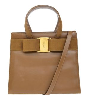 Ferragamo Convertible Vara Bow Tote Leather Brown Leather Handbag (Pre-Owned)