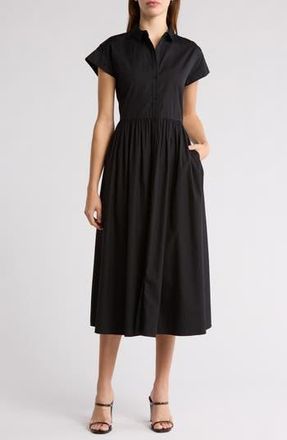Nordstrom Drop Waist Button Front Cotton Midi Dress in Black at Nordstrom Rack, Size Xx-Small