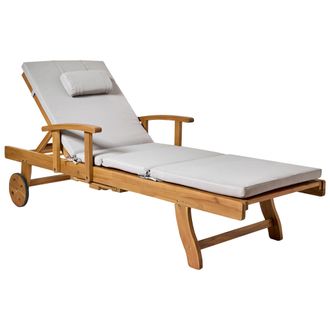 Beliani Beliani - Tumbona De Jard&iacute;n De Madera De Acacia Reclinable Con Ruedas Y Coj&iacute;n Gris Claro Java Premium