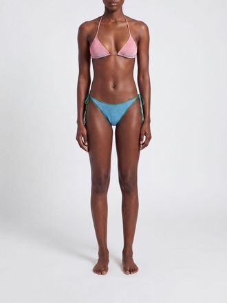 Os&eacute;ree Bikini a triangolo in lurex verde con stampa zebrata all-over