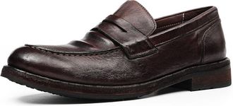 Generic Mens Low Block Heel Office Dress Shoes Slip on Comfort Loafers Round Toe Distressed Leather Casual Shoe,Brown1,6 UK