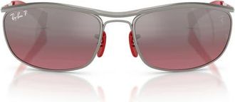 Ray-Ban x Ferrari 62mm Polarized Oversize Oval Sunglasses in Gunmetal/polar Wine at Nordstrom