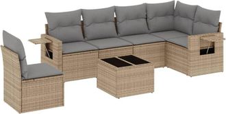 vidaXL Vidaxl - Set Sof&aacute;s De Jard&iacute;n 7 Piezas Y Cojines Rat&aacute;n Sint&eacute;tico Beige