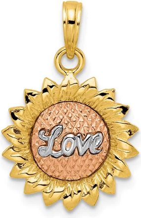 Diamond2Deal 14K Tri-Color Gold Sunflower LOVE Pendant