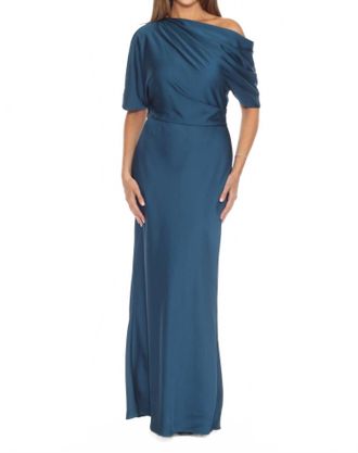 Joseph Ribkoff Womens Draped Cold Shoulder Satin Long Dress In Twilight