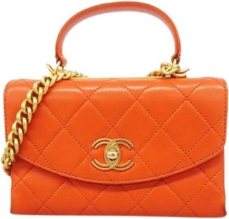 Chanel Pre-owned Vintage Handbag - Dames - Vintage Handtas - Oranje - ONE Size - Leer - Vintage