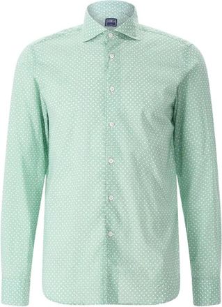 Fedeli Long-sleeve Patterned Shirt - Heren - Casual Overhemden - Groen - M - Katoen - Overhemden
