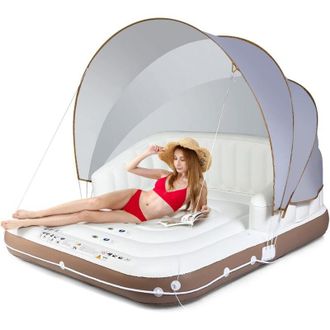 Costway Costway Isla Hinchable Con Toldo Para 2 Adultos, Toldo Retr&aacute;ctil Y Removible, 2 Portavasos, Flotador De Piscina Interior Y Exterior Con Protecci&oacute;n Upf