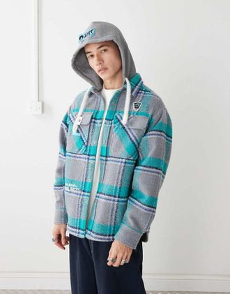 Aape By A Bathing Ape Aape By A Bathing Ape - Camicia giacca a maniche lunghe a quadri blu e grigio con cappuccio-Nero