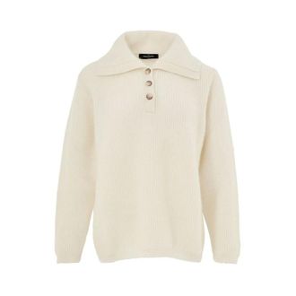 Gran Sasso Round-neck Knitwear, female, White, Size: XL Wool Polo Shirt with Ribbed Collar and Cuffs