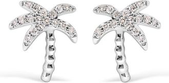 House of Brilliance 10K White Gold 1/10 Cttw Diamond Encrusted Palm Tree Stud Earrings (H-I Color, I1-I2 Clarity)