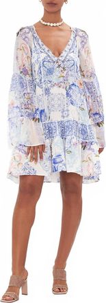 Camilla A-Line Gathered Panel Dress In Paint Me Positano