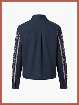 Nooki Design Womens Sienna Embroidered Cropped Shirt In Dark Navy - Size: 10/8