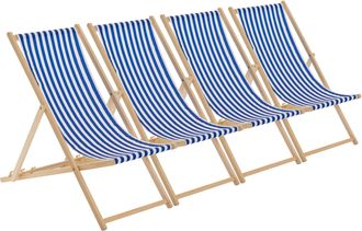 Harbour Housewares 4x Traditional Wooden Deck Chairs - Folding Garden Beach Lounge Chair in Navy