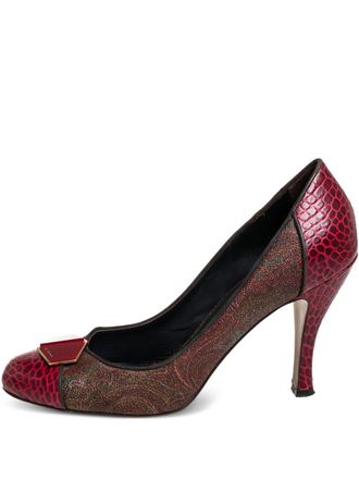 Etro 110mm paisley croc-embossed leather heeled pumps - Red