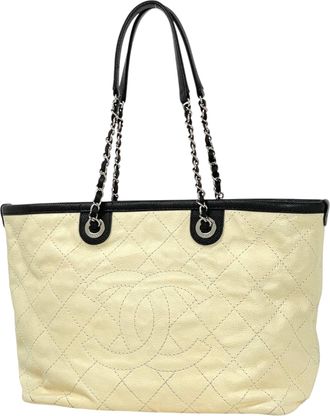 Chanel Black Ivory Grained Calfskin Shoulder Bag Tote Bag (Pre-Owned)