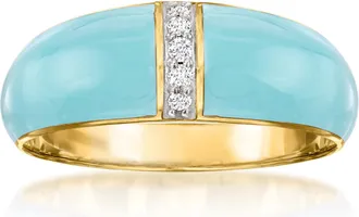 Ross-Simons Pastel Blue Enamel Dome Ring With Diamonds in 18kt Gold Over Sterling
